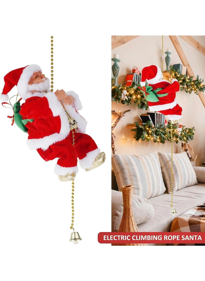 Santa Claus Climbing Beads Musical Toy, Christmas Electric Toy,Electric Climbing Santa Claus Plush Doll Toy with Christmas Music for Christmas Tree Ornament Xmas Party