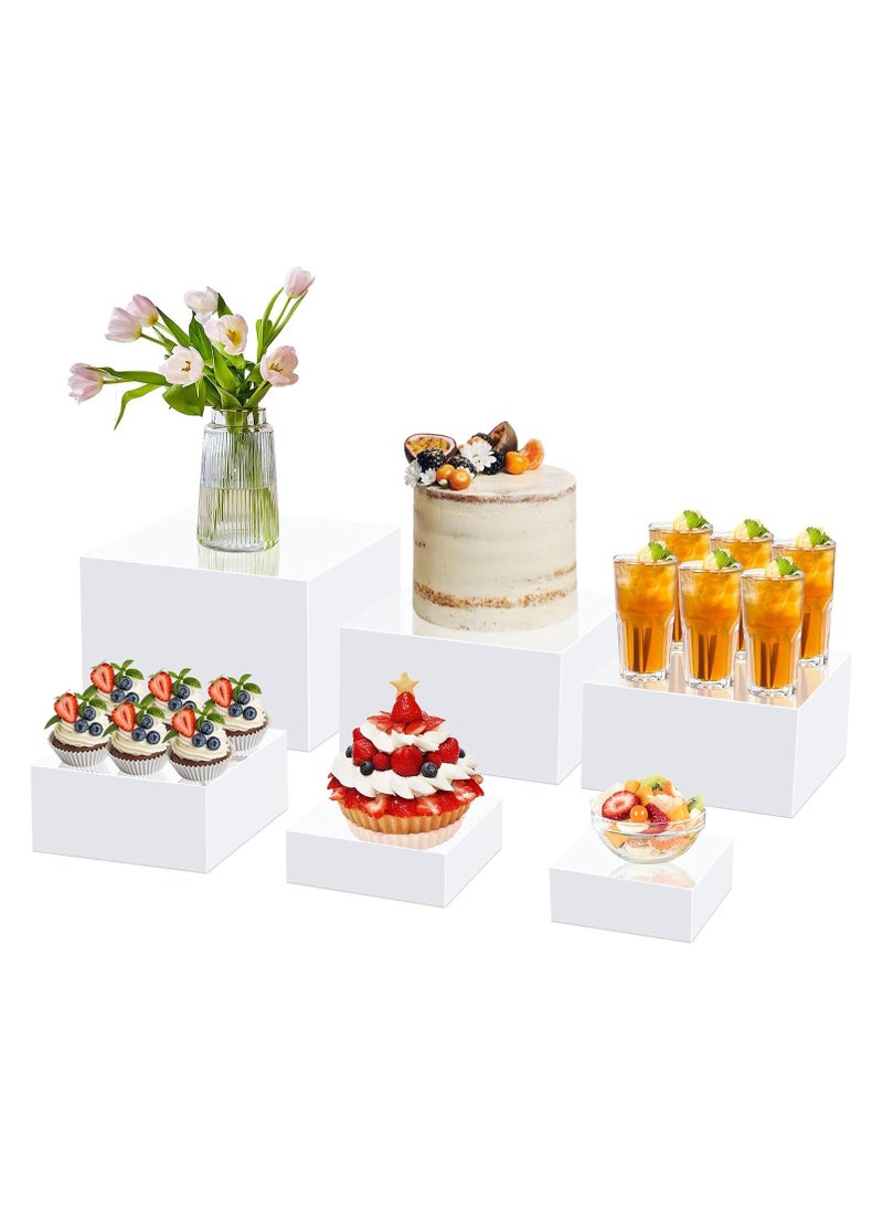 6-Piece White Acrylic Risers for Display – White Acrylic Cube Dessert Display Stand with Hollow Bottoms in 6 Different Sizes, Perfect for Product Display and Party Decor