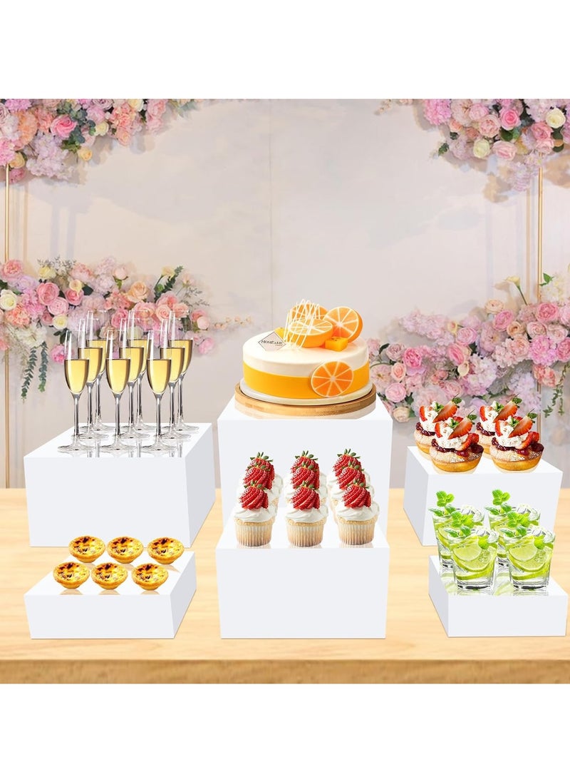 6-Piece White Acrylic Risers for Display – White Acrylic Cube Dessert Display Stand with Hollow Bottoms in 6 Different Sizes, Perfect for Product Display and Party Decor