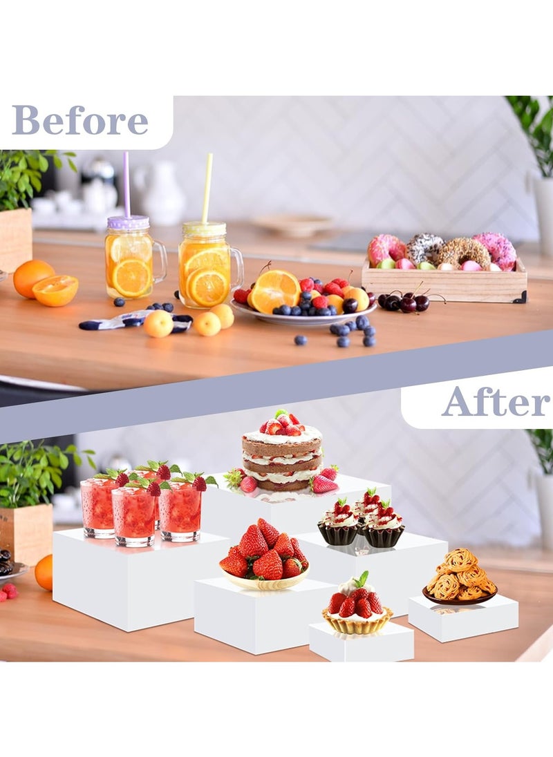 6-Piece White Acrylic Risers for Display – White Acrylic Cube Dessert Display Stand with Hollow Bottoms in 6 Different Sizes, Perfect for Product Display and Party Decor
