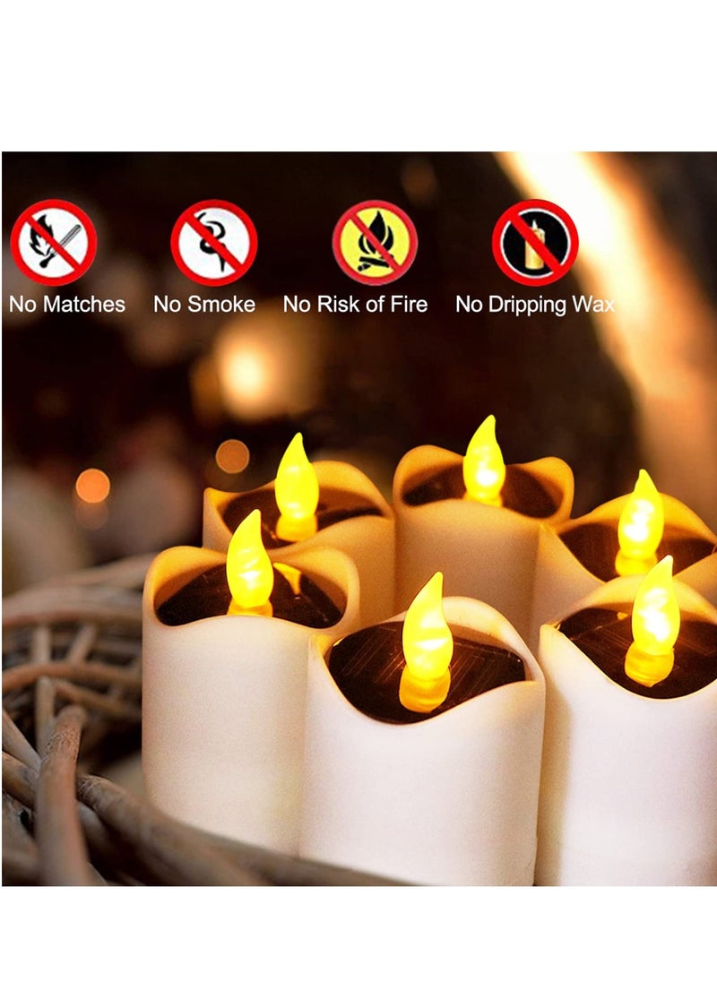 Solar LED Tealight Candle, 6 PCS Flameless Tea Lights Candles with Soft Flickering, Waterproof Rechargeable Lamp, for Outdoor Wedding Party Birthday Home Decor, Warm White Light