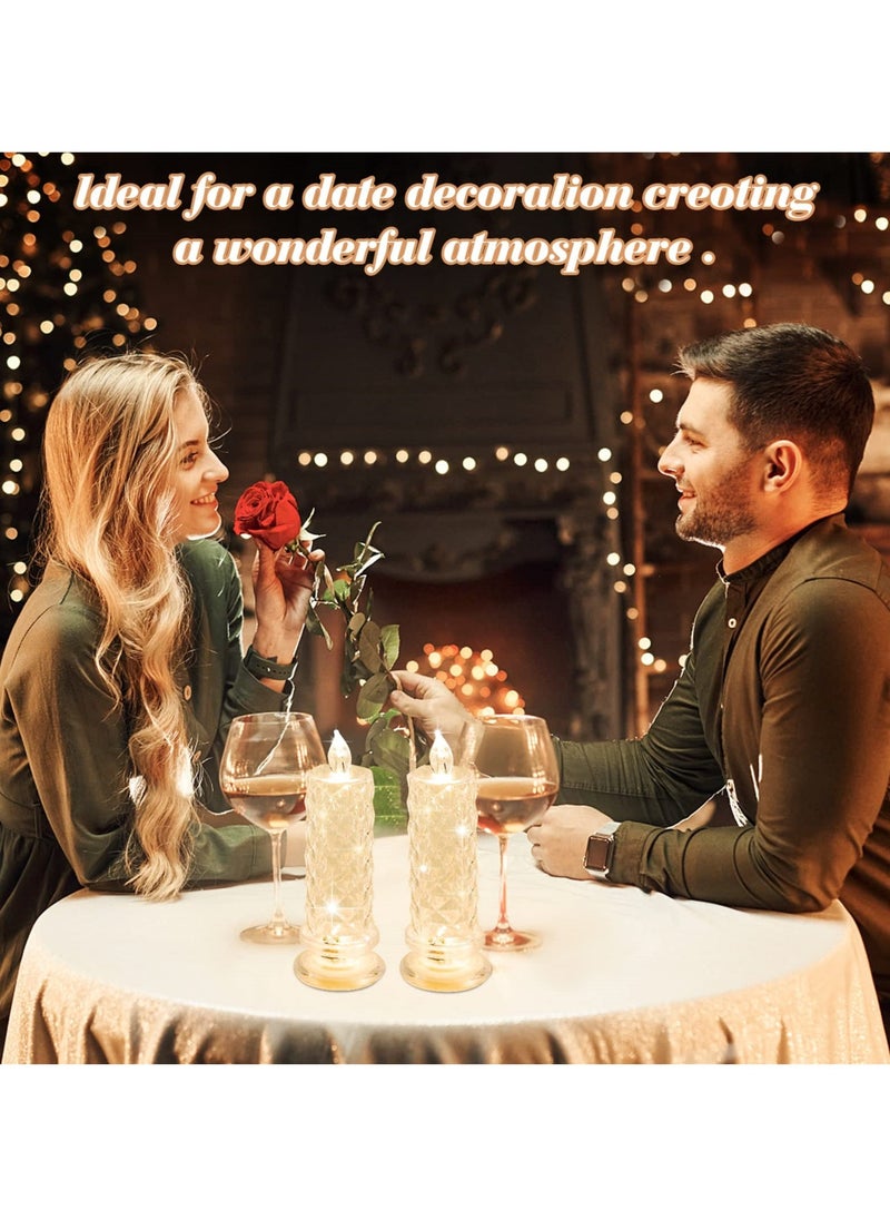 Romantic LED Flameless Candles 4 PCS Rose Shadow Design Pillar Candles for Festival Proposals Anniversaries and Wedding Decorations Battery Operated