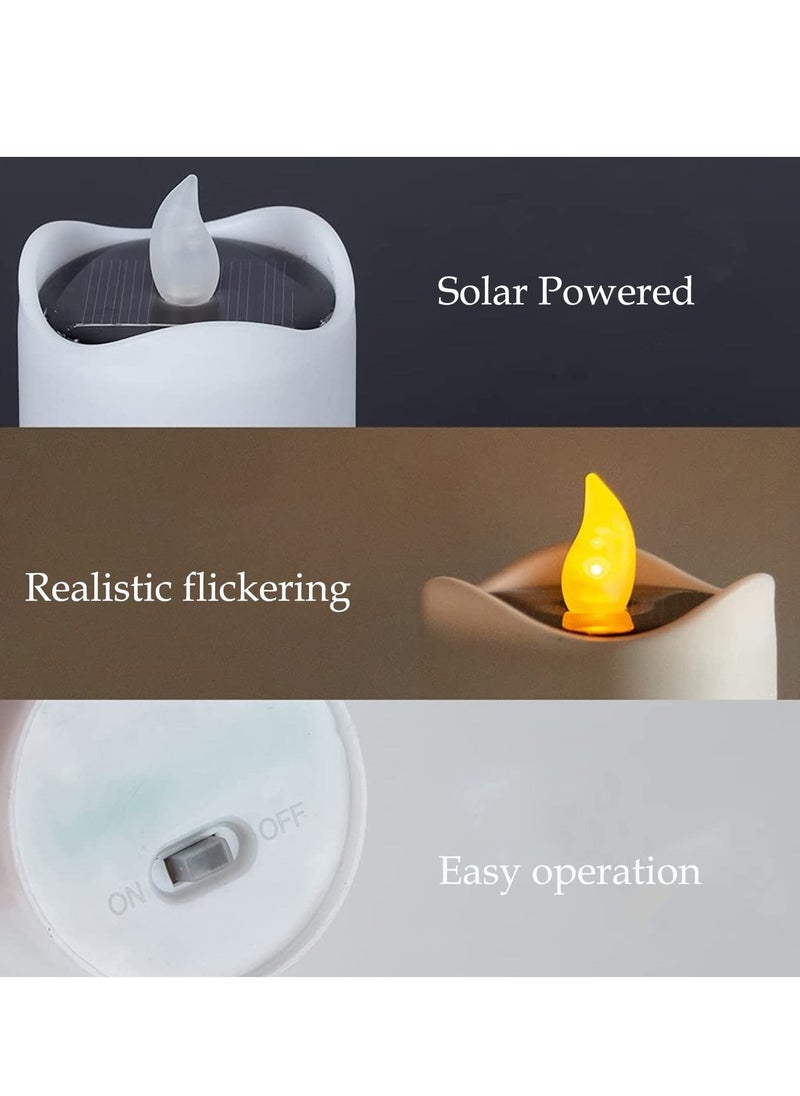 Solar LED Tealight Candle, 6 PCS Flameless Tea Lights Candles with Soft Flickering, Waterproof Rechargeable Lamp, for Outdoor Wedding Party Birthday Home Decor, Warm White Light