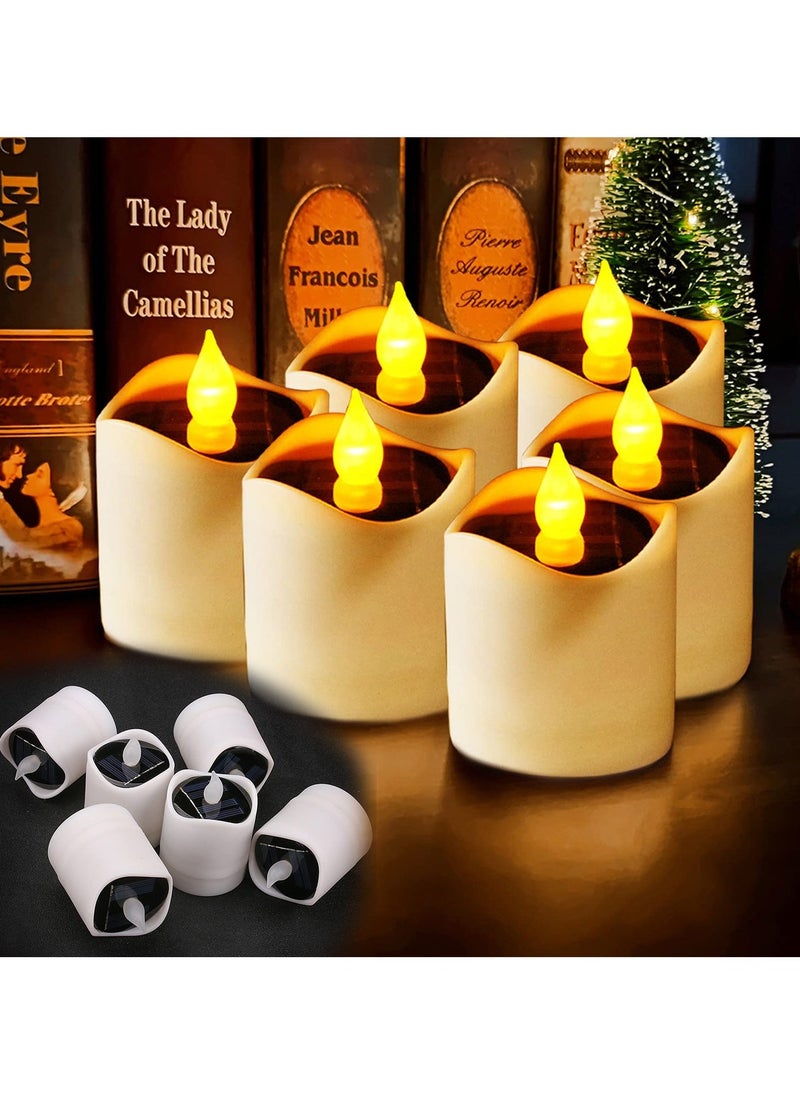 Solar LED Tealight Candle, 6 PCS Flameless Tea Lights Candles with Soft Flickering, Waterproof Rechargeable Lamp, for Outdoor Wedding Party Birthday Home Decor, Warm White Light