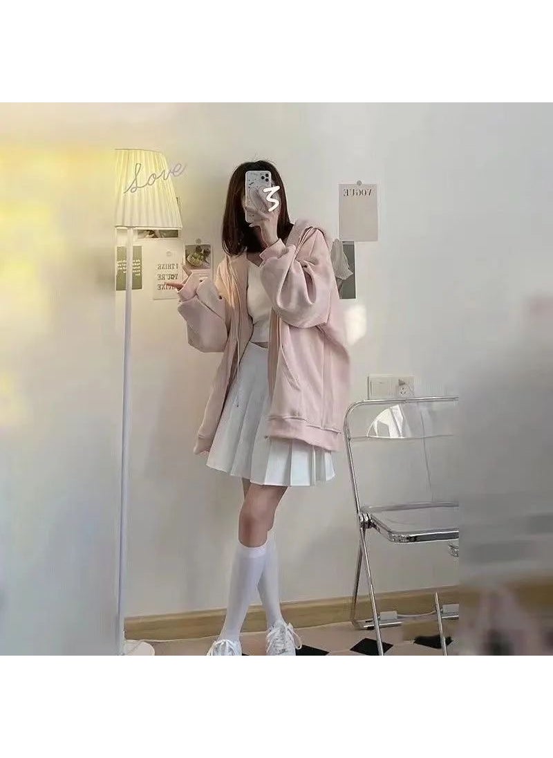 2024 Casual Pink Cardigan Hoodie for Women Gray white [fabric]]
