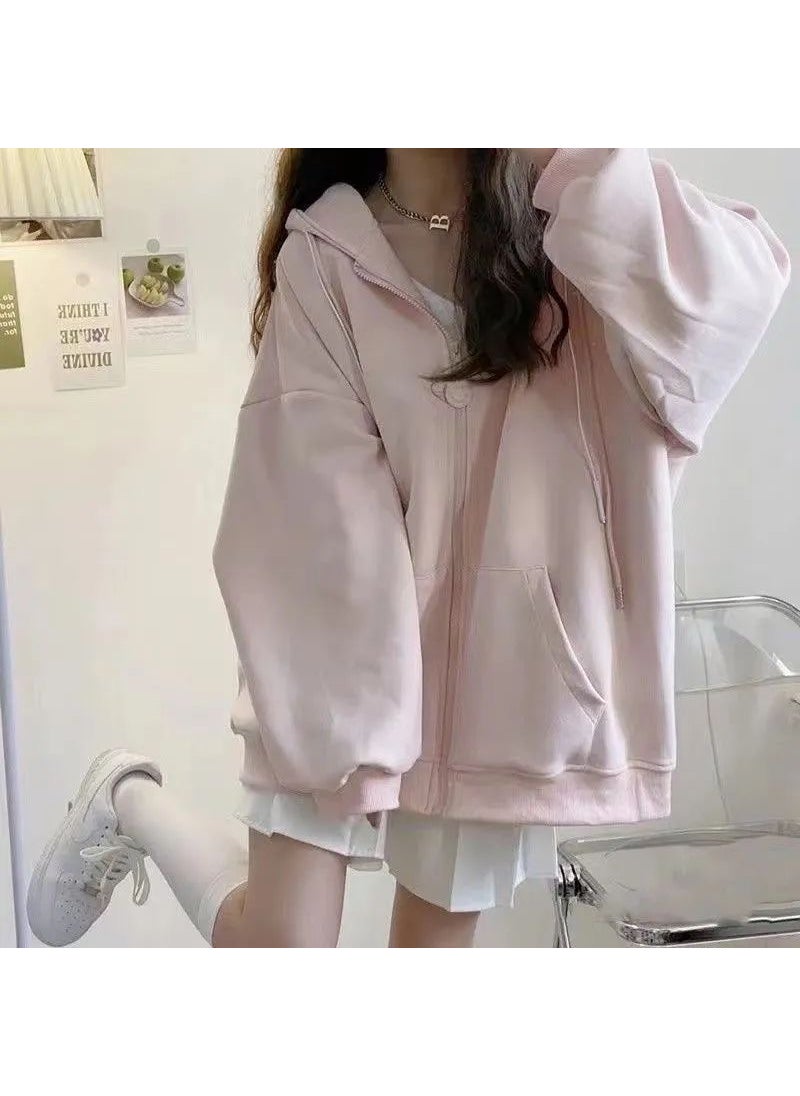 2024 Casual Pink Cardigan Hoodie for Women Gray white [fabric]]