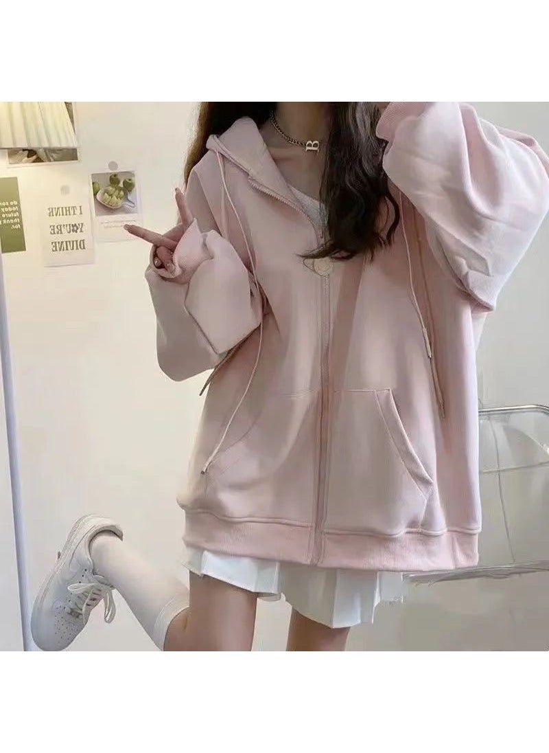 2024 Casual Pink Cardigan Hoodie for Women Gray white [fabric]]