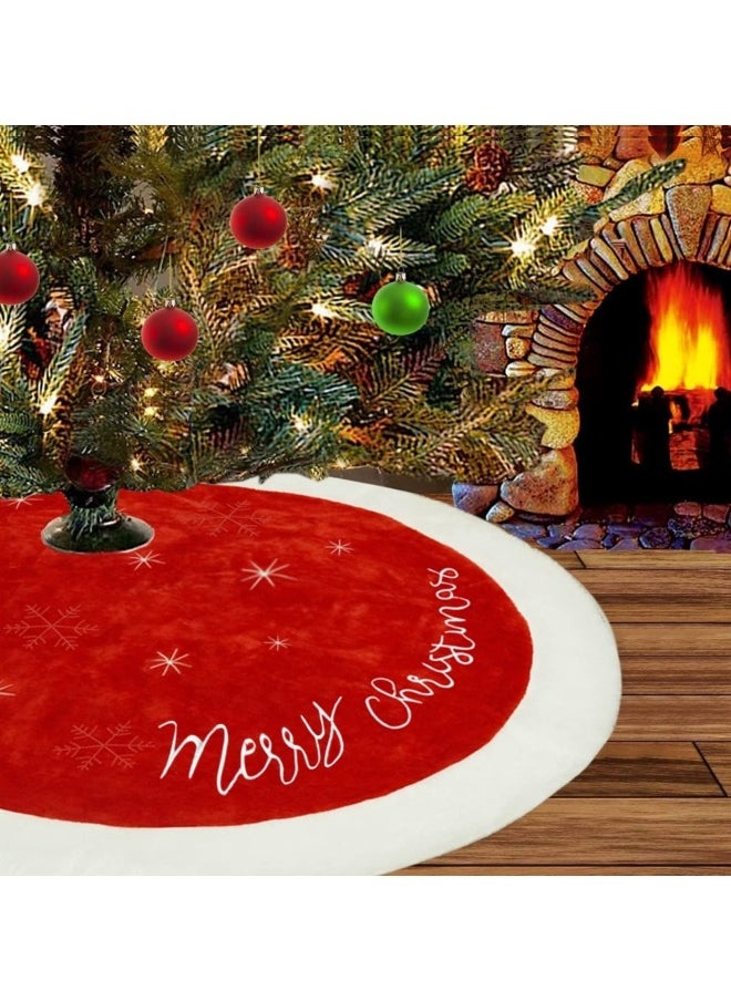 Christmas Tree Skirt, 48inches Xmas Large Tree Skirt Red and Snowy White Tree Mat Faux Fur Christmas Decoration