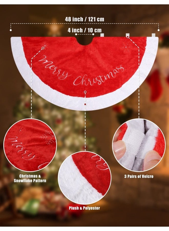 Christmas Tree Skirt, 48inches Xmas Large Tree Skirt Red and Snowy White Tree Mat Faux Fur Christmas Decoration