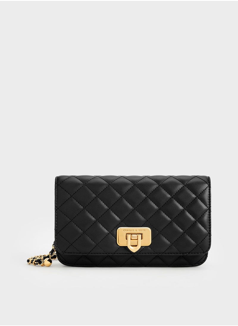 CHARLES & KEITH Shoulder Bag & Crossbody Bag Cressida Quilted Push-Lock Clutch - Black