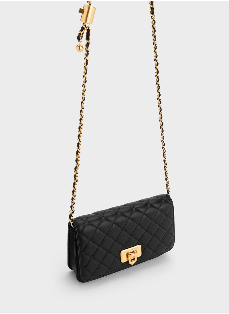 CHARLES & KEITH Shoulder Bag & Crossbody Bag Cressida Quilted Push-Lock Clutch - Black