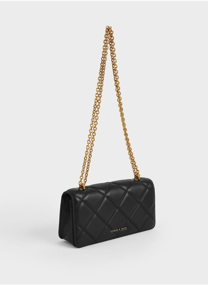 CHARLES & KEITH Paffuto Chain Handle Quilted Shoulder Bag & Crossbody Bag - Black