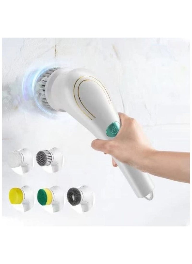 Cordless Electric Rotary Scrubber, Portable Electric Cleaning Brush with 5 Brush Heads, Electric Scrubber 360° Smart Rotating Handheld Scrubber Brush for Plates, Pots, Walls, Kitchen, Shoes