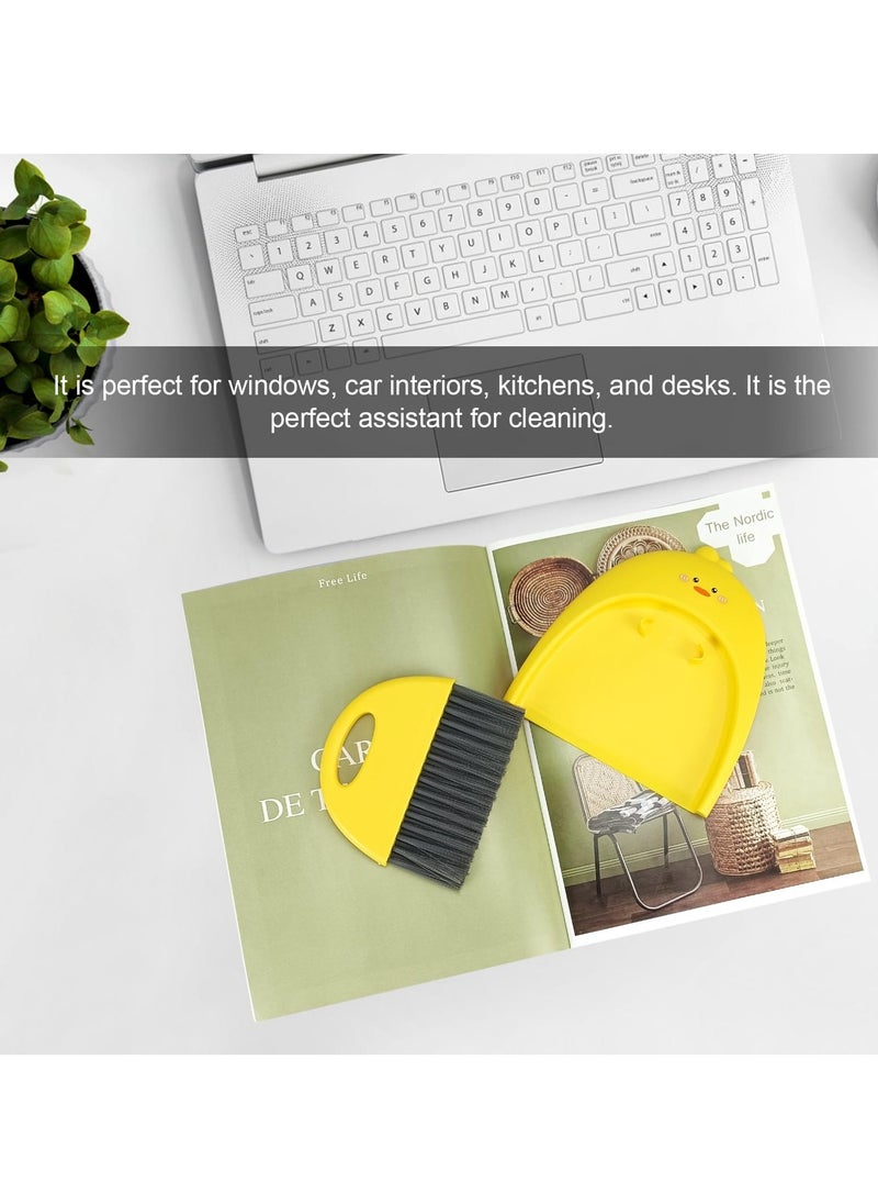 Small Broom and Dustpan Set, Cute Little Yellow Duck Hand Mini Broom and Dustpan Set, Dustpan and Brush Set, Small Dustpan Mini for Tabletop Debris