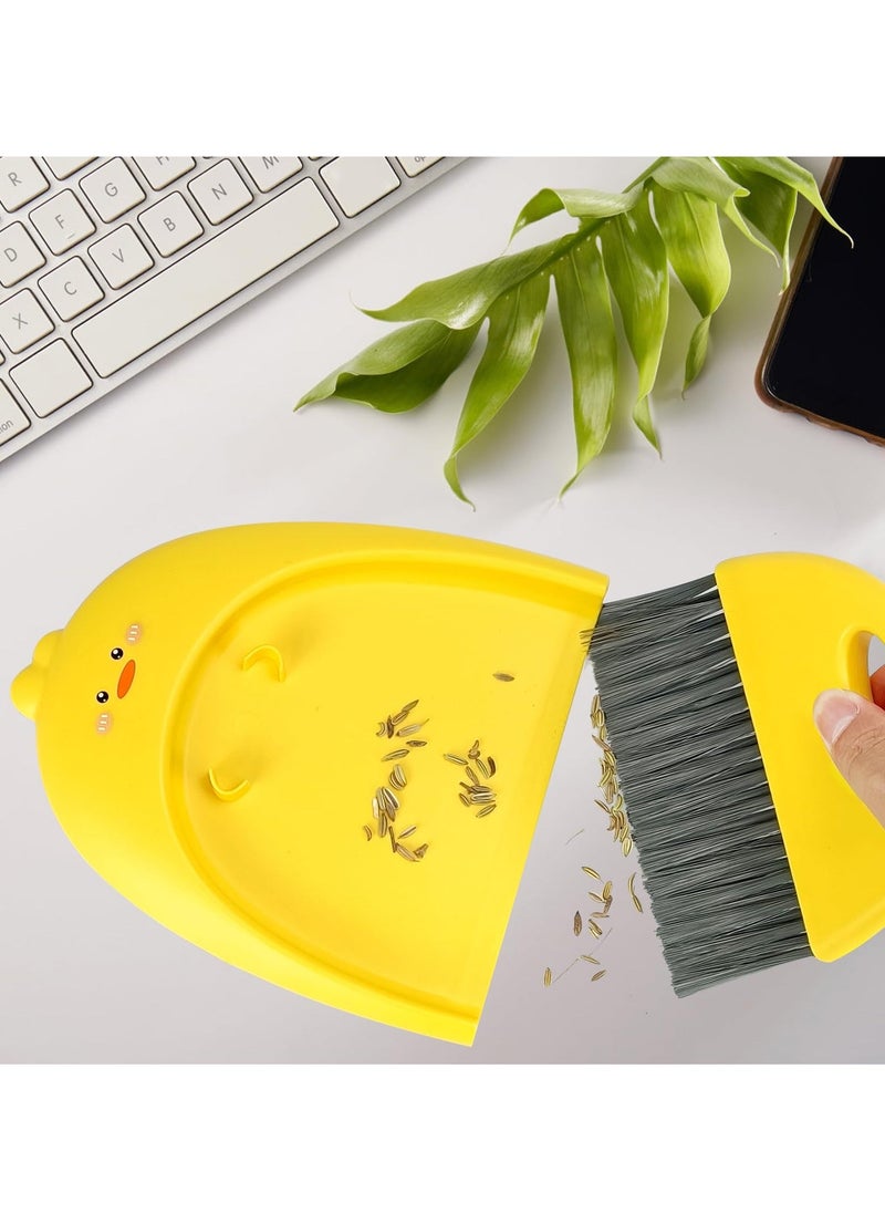 Small Broom and Dustpan Set, Cute Little Yellow Duck Hand Mini Broom and Dustpan Set, Dustpan and Brush Set, Small Dustpan Mini for Tabletop Debris