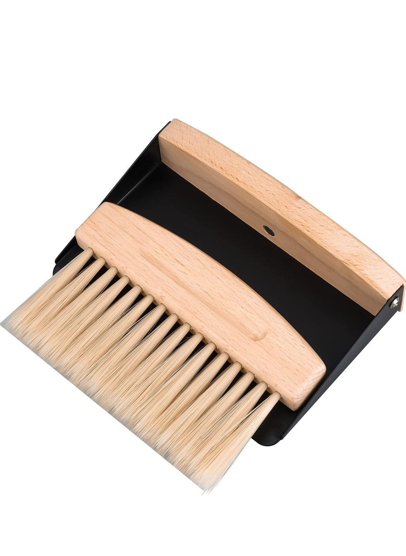 Table Broom with Dustpan - Wooden Table Sweeping Set - Hand Brush with Shovel - Dustpan and Hand Brush Set - Dustpan with Shovel Natural Wood - Crumb Brush & Hand Brush