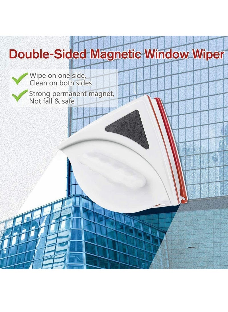 Magnetic Window Cleaner, Window Cleaning Tool, Magnetic Window Cleaner Double Sided, Window Double Sided Cleaner with 2 Long Anti-Falling Rope, Red