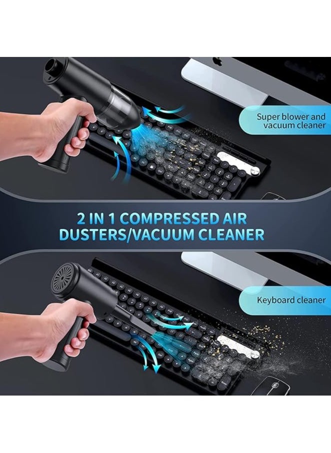 Air Duster, Electric Air Duster and Vacuum 2 in 1, 3-Gear to 91000RPM, 7600mAh Cordless Duster Replaces Air Cans Pump for Computer Keyboard Camera Car Home Cleaning