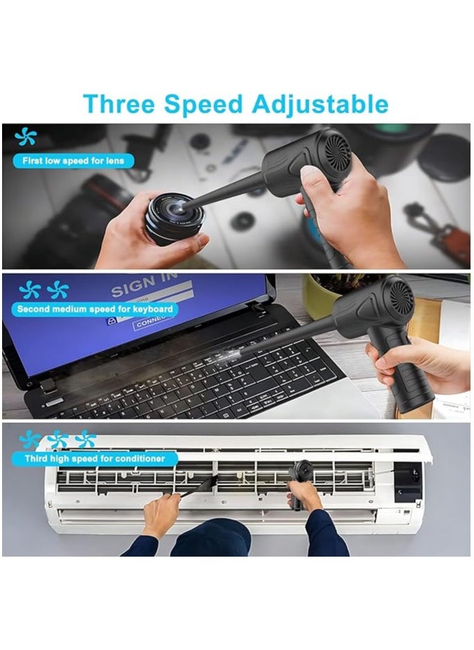 Compressed Air Duster Electric Air Blower Cordless 3 Gear Adjustable 51000 RPM Powerful Air Duster with 4 Nozzles & 4 Brushes for Office Computer Keyboard Laptop Camera PC (USB Rechargeable)