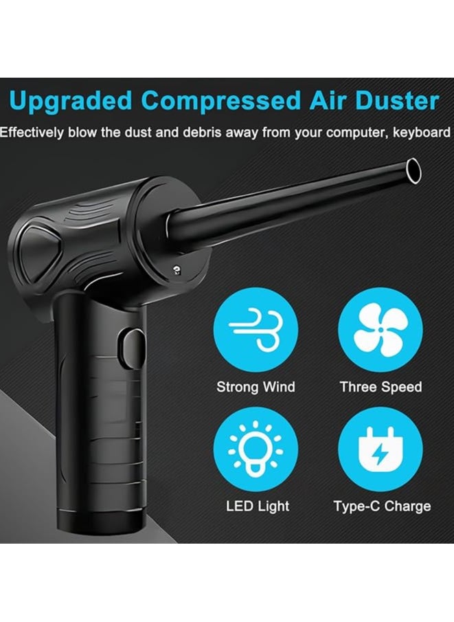 Compressed Air Duster Electric Air Blower Cordless 3 Gear Adjustable 51000 RPM Powerful Air Duster with 4 Nozzles & 4 Brushes for Office Computer Keyboard Laptop Camera PC (USB Rechargeable)