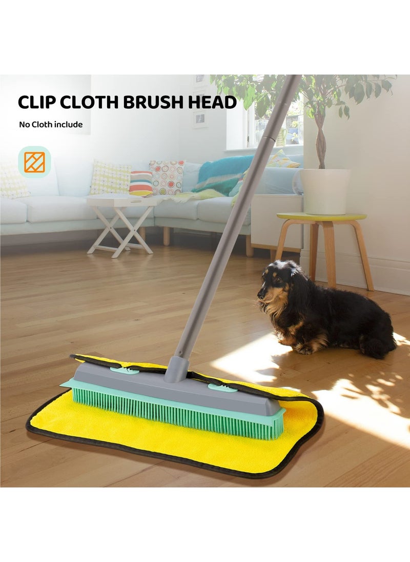 Long Handle Rubber Broom, Rubber Sweeping Brush and Pet Hair Removal Brush Set, Indoor Use for Pet Hair Carpet Floor Sofa Window, Artificial Grass Rake Brush Outdoor for Cleaning