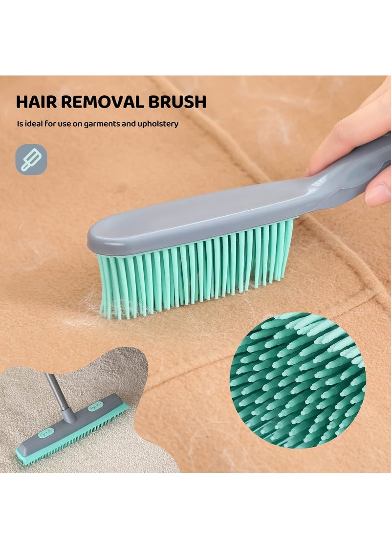 Long Handle Rubber Broom, Rubber Sweeping Brush and Pet Hair Removal Brush Set, Indoor Use for Pet Hair Carpet Floor Sofa Window, Artificial Grass Rake Brush Outdoor for Cleaning