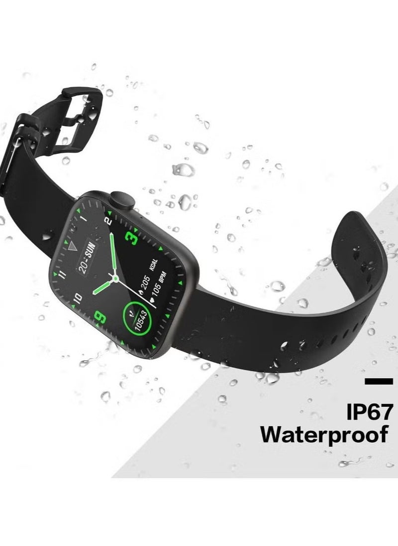 1.85 Full-Touch Bluetooth Calling Ip67 Waterproof Activity Tracker Pedometer Sleep Monitor Smart Watch Black