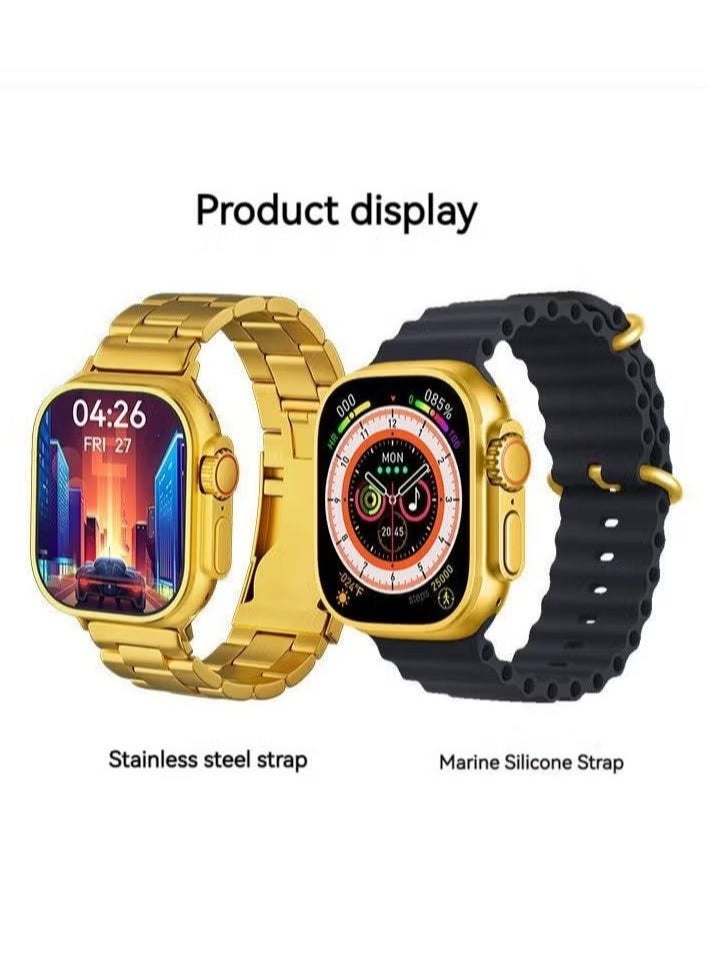 Smart Watch for Men X8 Ultra Max Stainless Steel Band and Silicone Watch Starp Smart Watch 8 Series 49mm Band Gold Edition Compatible With Android iOS