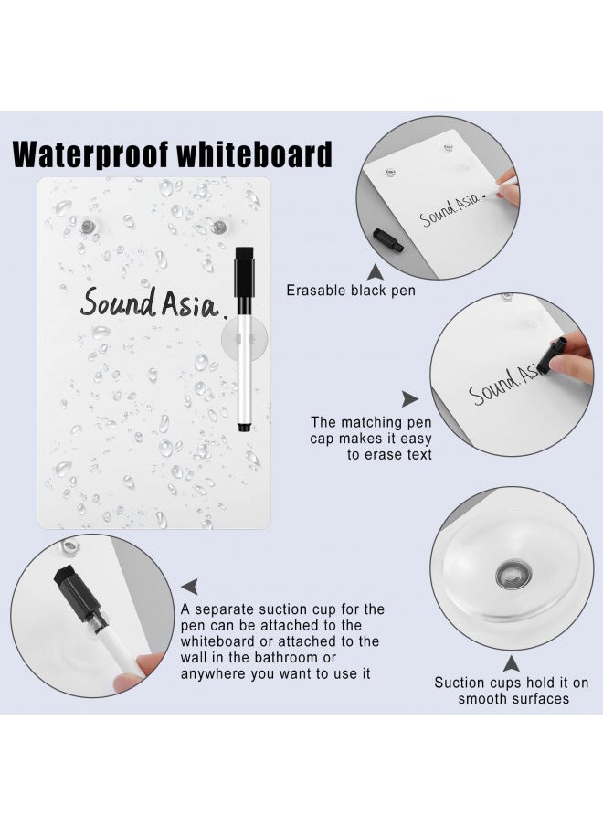 2 Pieces Shower Notepad Waterproof Shower Whiteboard with Suction Cup Dry Erase Board for Shower Shower Writing Pad Board on The Bathroom Wall with Pen for Adults Home School Office (6 x 9 Inch)