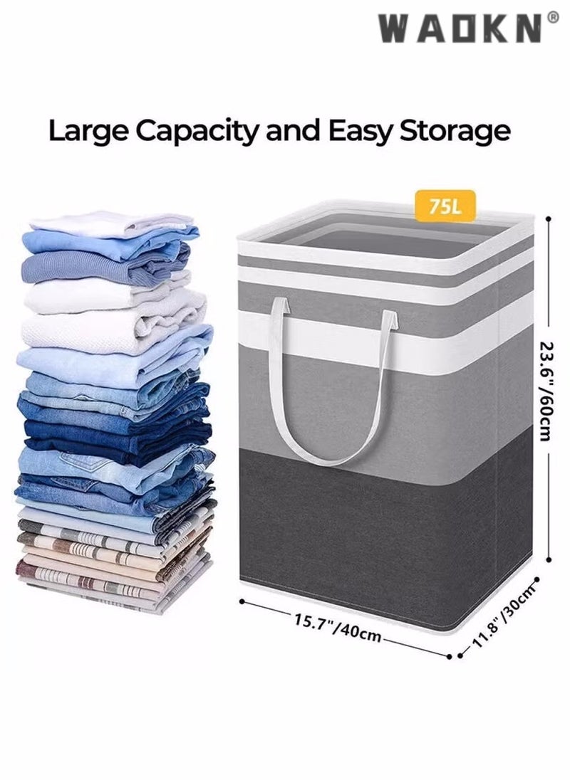 Large Laundry Basket, 2 Pack Laundry Basket, Collapsible Laundry Bag with Easy Carry Handles, Freestanding Laundry Hamper for Clothes, Blankets, Cushions, for Clothes Toys in the Dorm and Family