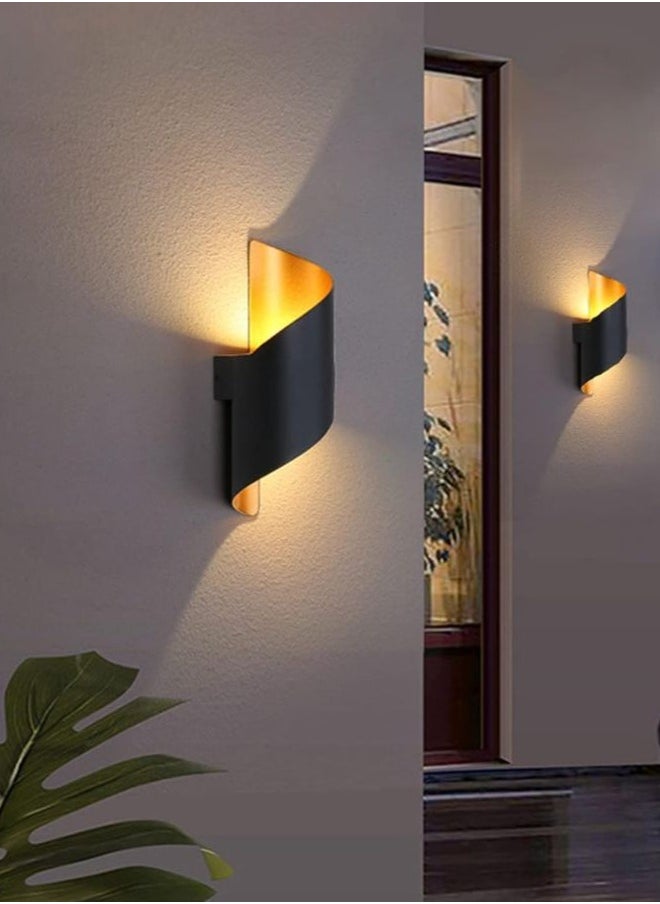 Modern LED Wall Light, 13W Black and Gold Curve Design, Waterproof and Dust-Proof, 3000K Warm Light, 10CM Width x 28CM Height, Ideal for Outdoor Spaces, Entryways, and Patios