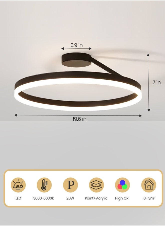 Modern LED Chandelier, 28W Adjustable Dimmable LED Ceiling Light Fixture with Remote Control, 3-Color Temperature (3000K-6000K), 19.6