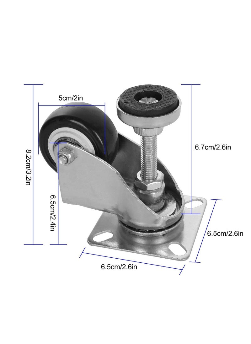 Swivel Leveling Castors, 4 Pcs Leveling Machine Caster, 50mm Retractable Wheels for Industrial Use, Workbenches, Trolleys, and More (Capacity 66kg)