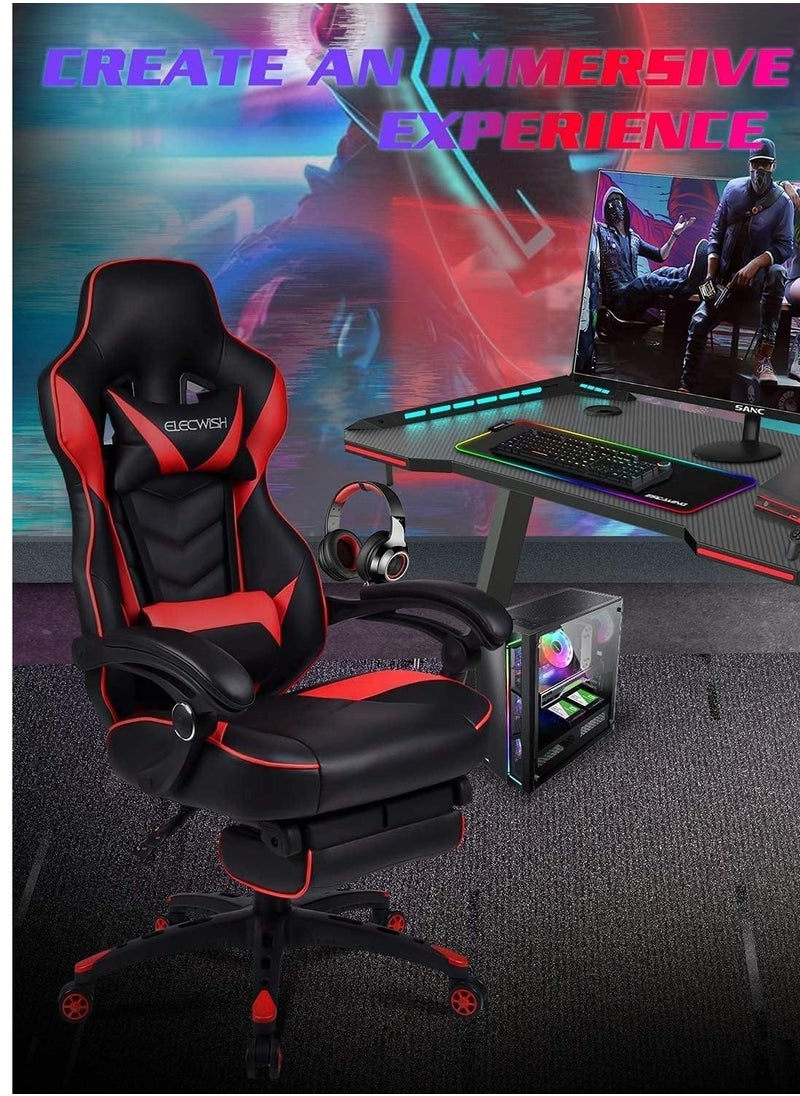 Gaming Desk with Remote Control RGB Lights PC Computer Desk Z Shaped Gamer Home Office Computer Desk Table with Handle Rack Cup Holder & Headphone Hook