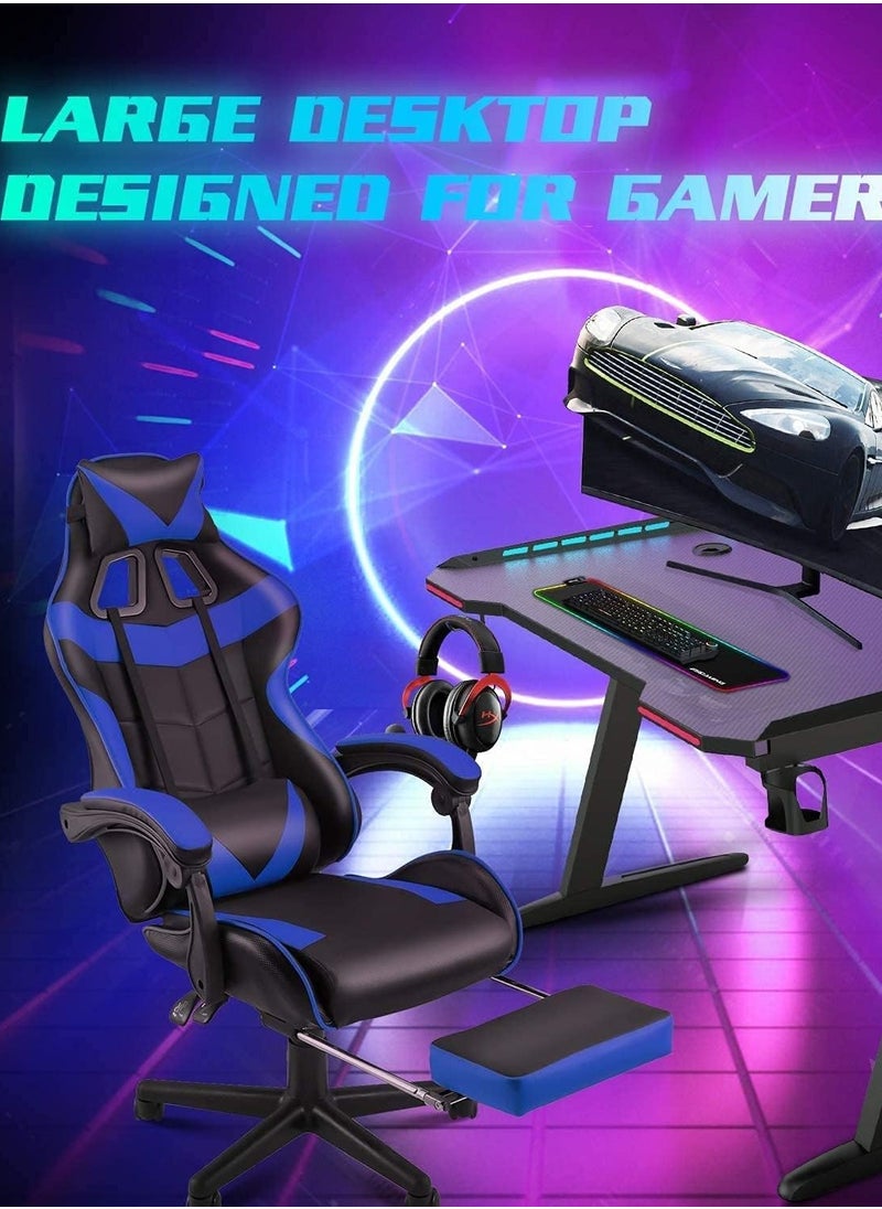 Gaming Desk with Remote Control RGB Lights PC Computer Desk Z Shaped Gamer Home Office Computer Desk Table with Handle Rack Cup Holder & Headphone Hook