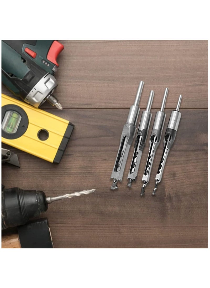 Square Hole Drill Bits for Wood, 4 PCS Woodworking Hole Saw Mortising Chisel Drill Bits,(Size: 6.4mm/8mm/9.5mm/12.7mm)