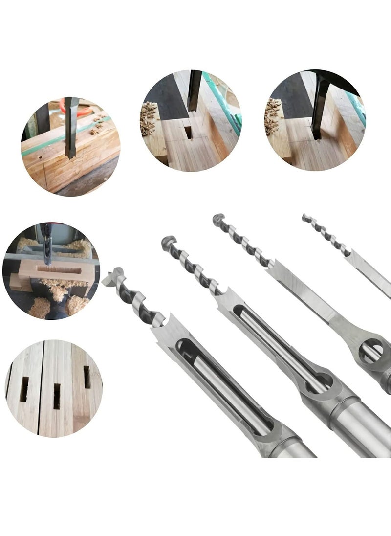 Square Hole Drill Bits for Wood, 4 PCS Woodworking Hole Saw Mortising Chisel Drill Bits,(Size: 6.4mm/8mm/9.5mm/12.7mm)