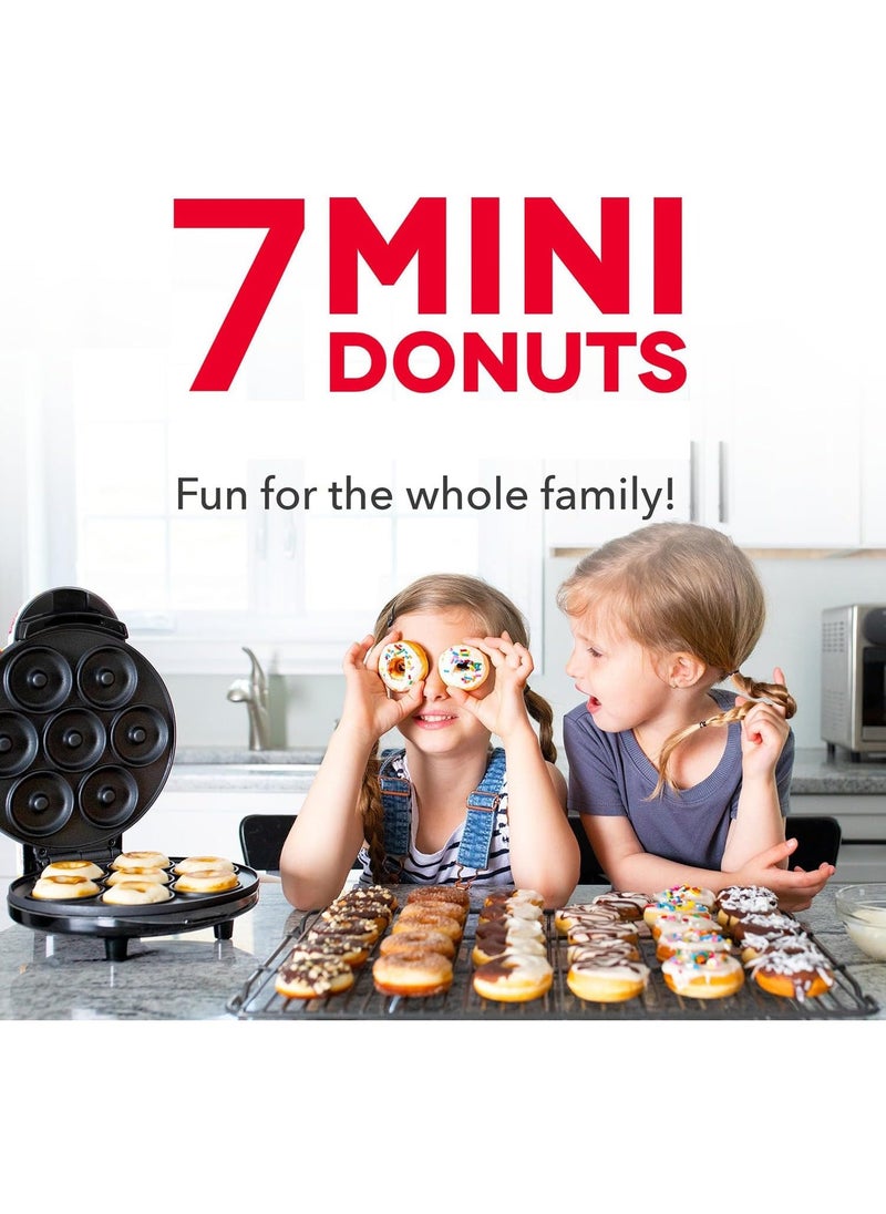 Mini Donut Maker Machine for Kid-Friendly Breakfast | Snack | Desserts & More with Non-stick Surface | Makes 7 Doughnuts