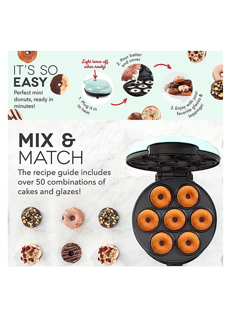 Mini Donut Maker Machine for Kid-Friendly Breakfast | Snack | Desserts & More with Non-stick Surface | Makes 7 Doughnuts