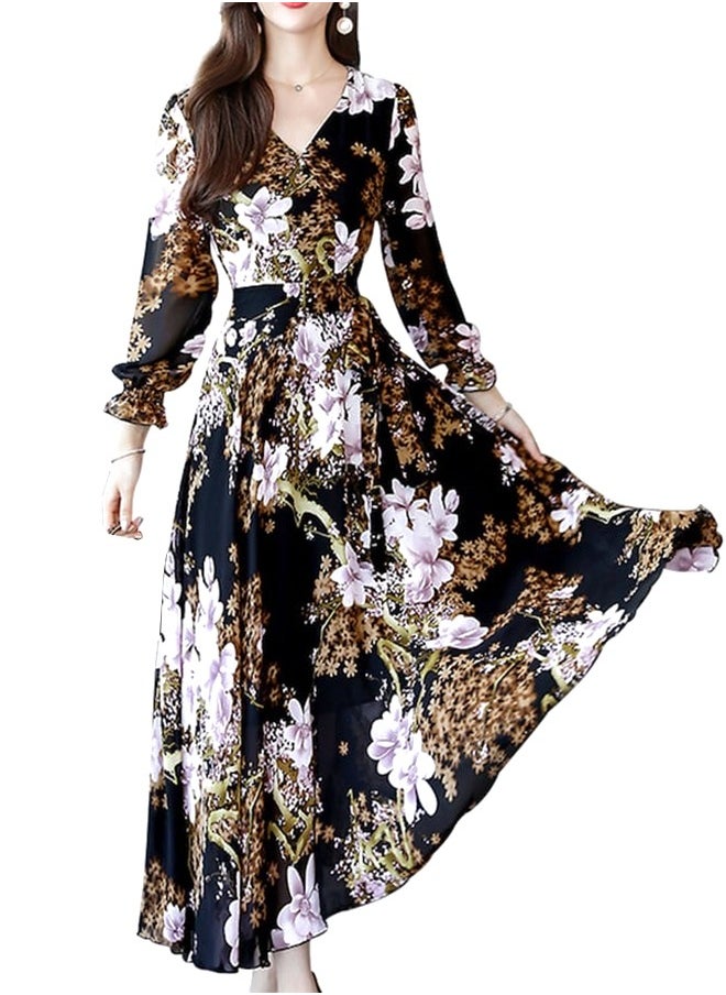 Floral V Neck Maxi Dress