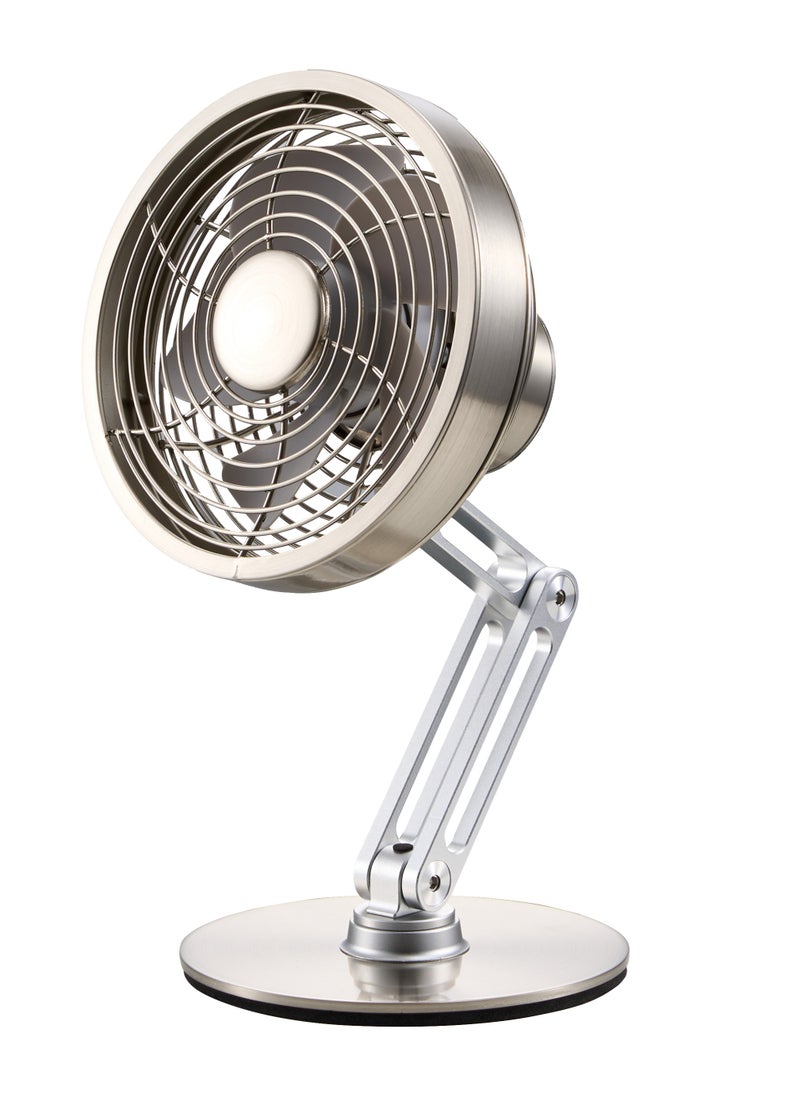 Mini Metal Desk Fan / Compact & Portable / Adjustable Height & Angle / Adjustable Neck Tilt /  3 Speed Levels / 360° Rotating Base - Grey