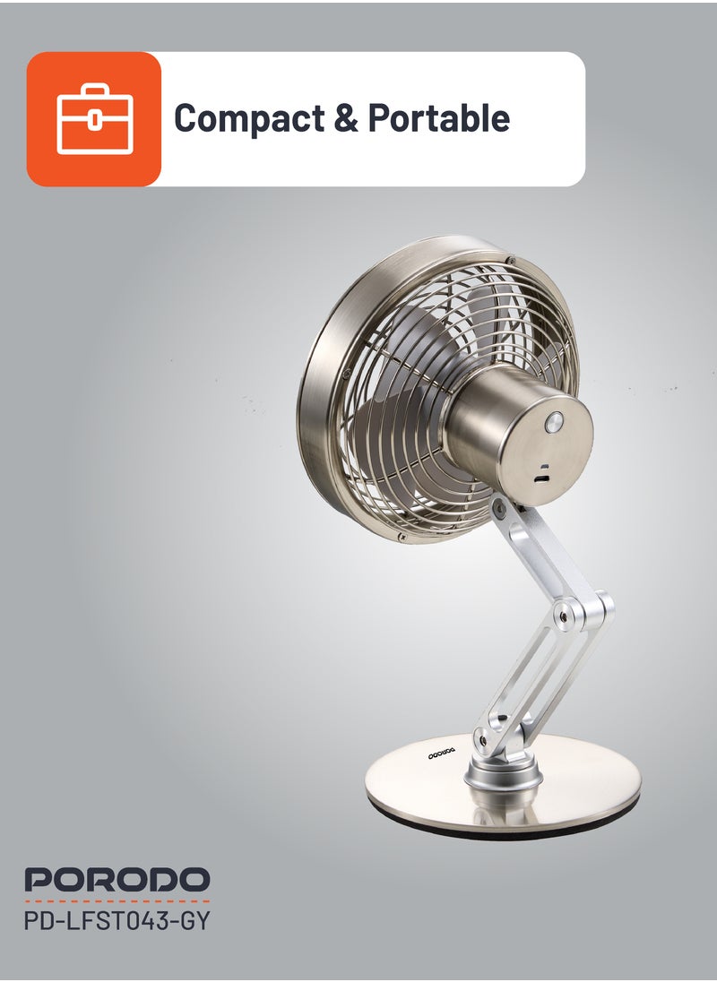 Mini Metal Desk Fan / Compact & Portable / Adjustable Height & Angle / Adjustable Neck Tilt /  3 Speed Levels / 360° Rotating Base - Grey