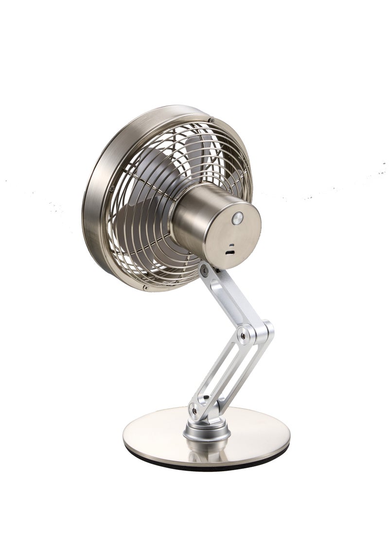 Mini Metal Desk Fan / Compact & Portable / Adjustable Height & Angle / Adjustable Neck Tilt /  3 Speed Levels / 360° Rotating Base - Grey