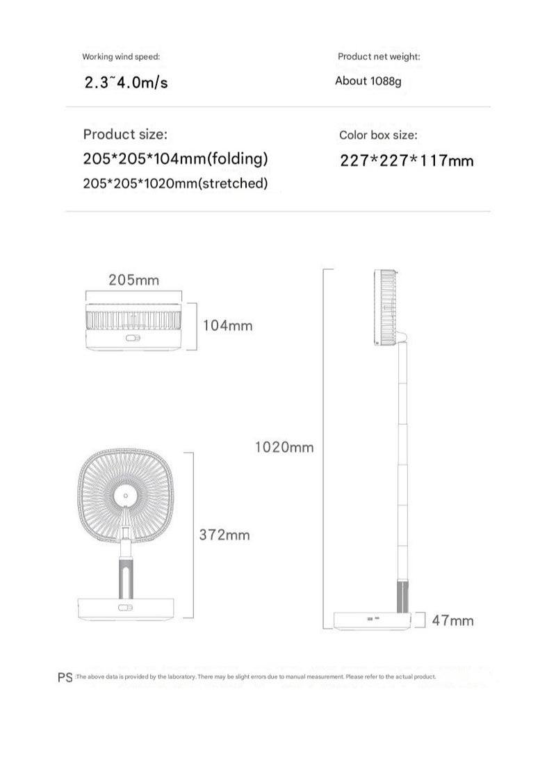 Telescopic folding fan, USB charging, portable desktop, silent remote control, high wind power, timed battery, outdoor, 3 Colours