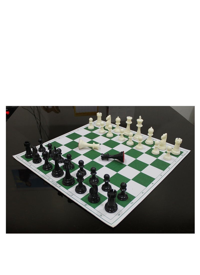 Ston Kraft 18.2'' x 18.2'' Tournament Chess Vinyl Foldable Chess Game with Solid Plastic Pieces (with Two Extra Queens + Vinly Pouch) - for Professional Chess Players - Green