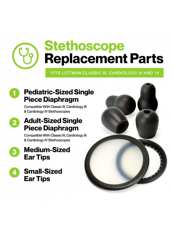 Durabasics Classic 3, Cardiology 3 & Cardiology 4 Stethoscope Accessories Kit for Littman Stethoscope Replacement Parts & Littmann Stethoscope Parts - Fits Classic III, Cardiology III & IV - Black