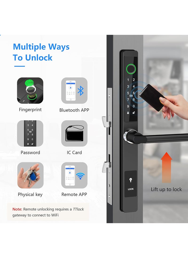 Multifunctional Smart Electronic Password Lock Fingerprint/Tongtong App/Access Card/Password/Key/Temporary Password Virtual Password To Prevent Peeping 5-In-1 Unlocking Method (Requires 4 AA Batteries)