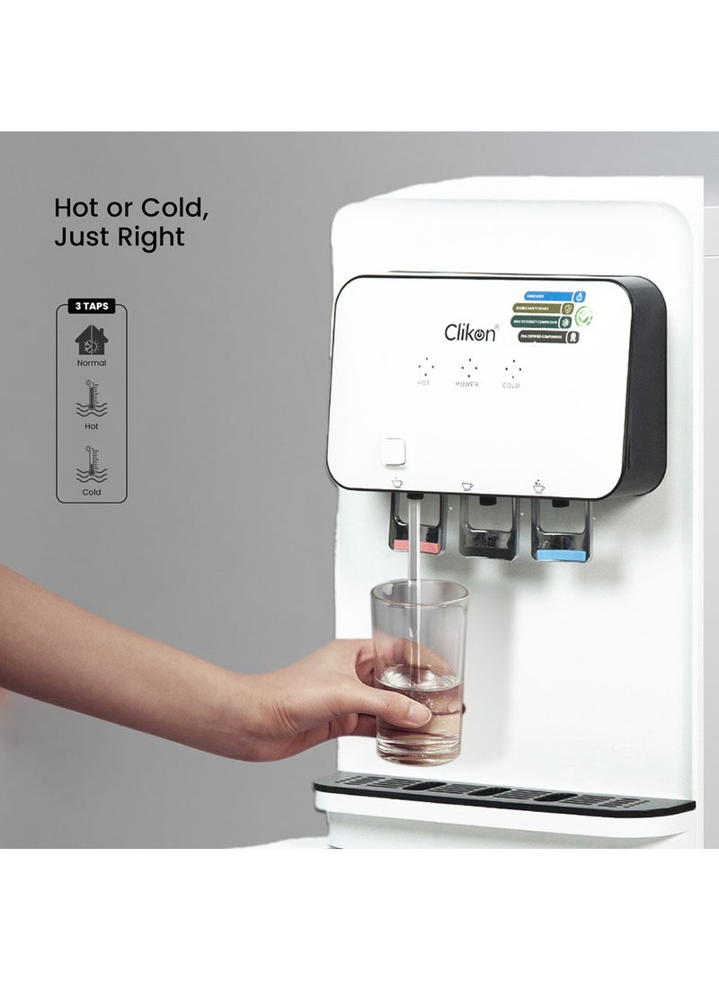 Hot & Cold Water Dispenser with Stainless Steel Rust-Proof Boiling Tank, High-Efficiency Danfu Compressor, R134a Refrigerant, Temperature-Controlled, 500W Power CK4038 white