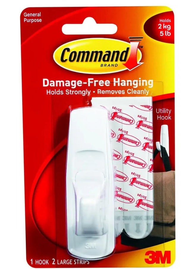 Command Large Utility Hook, White, 1-Hook, 2-Strips (17003ES)