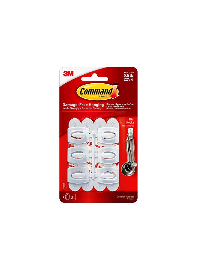 Command 17006 Mini White Strips Hook, 1 inch, 6 Count